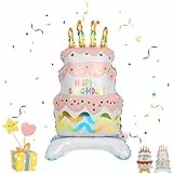 Creaher 1 x Happy Birthday Ballon große stehende Geburtstagskuchenballons, selbstaufblasender Ballon Happy Birthday Folienballons für Helium-Partyballons für Partydekoration