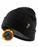 FURTALK Classic Beanie mit weiches Thermisches Polarfleece-Futter Unisex Strickmütze Warm Wintermütze für Herren & Damen Schwarz