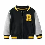 Volunboy Baseballjacke für Kinder, Varsity, Letterman, Mantel, Herbst, Winter, Fleece, Bomberjacke, Vintage-Oberbekleidung, Schwarz, 4-5 Jahre