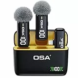 OSA Kabelloses Lavalier-Mikrofon für Live-Übertragung und Videoaufnahme, Lavalier Mikrofon für iPhone iPad, Mikrofo mit Ladekoffer und Transmitter Digitalanzeige– 2er-Set