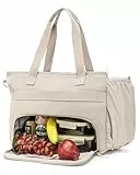 Makukke Arbeitstasche Damen mit Isoliertem Lunch-Fach, 12 Fächer Großer Cord Shopper, 15,6 Zoll Laptoptasche, Multifunktionale Tasche für Arbeit Schule & Reise (Beige)