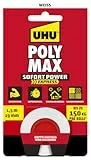 UHU POLY MAX Doppelband, Hochleistungsfähiges, doppelseitiges Montageband mit Soforthaftung für bis zu 150kg pro Rolle, weiß, 1,5m x 19mm