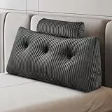 Z-hom Bücherkissen, Keilkissen, Lesekissen Für Bett Und Sofa, Cozy Rückenkissen, Praktisches Seitenfach, Removable Cover, Mit Rundem Kopfkissen (Grau, 100 * 50 * 20cm)