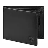 WONSEFOO Geldbörse Herren Leder mit RFID Schutz | Portmonee Slim mit 9 Kartenfächer Wallet Portemonnaie Herren Klein mit Münzfach | Geldbeutel Schwarz