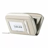 ILIYAH Damen Geldbörse RFID-Blockierung Leder kompaktes Portemonnaie für Frau Reißverschluss Münztasche kleine Damengeldbörse mit ID-Fenster（Weiß）