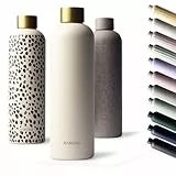 MAMEIDO Trinkflasche Edelstahl 750ml, auslaufsichere Thermosflasche, Kohlensäure geeignet, BPA frei, Isolierflasche 12h heiß & 24h kalt (Ivory Beige Gold, 0,75l)