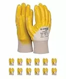 DONAU SAFETY Arbeitshandschuhe aus Baumwollstrick Herren/Schützender Nitril Beschichtet/Größe 7, 12 Paar/Gelb Weiß/Montagehandschuhe/für Montagearbei Mechaniker Service Transport und Bau