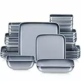 LOVECASA Tafelservice, Serie Vibri, 32-teiliges quadratische Kombiservice aus Steinzeug, Ess Geschirrset für 8 Personen | Speiseteller, Tiefteller, Dessertteller und Schüsseln, grau