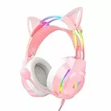 ONITOON Gaming-Headset mit Katzenohren, RGB-Hintergrundbeleuchtung, Kopfhörer für PC/PS4/PS5/XBOX/Switch mit Mikrofon mit Rauschunterdrückung, virtueller 7.1-Surround-Sound, leichtes Design