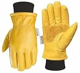 DLY Leder Arbeitshandschuhe Herren Winter Wasserdicht, 100% Vollrindleder mit Thinsulate Futter & Gerippte Bündchen für Windschutz, Thermo Sicherheitshandschuhe für Bau, Straßenarbeiten und Maschinen