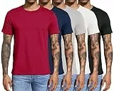 Boyzn 5er Pack T-Shirts für Herren Basic aus Baumwolle, Lässige leichte Sommer Kurzarm Casual Top, Herren T-Shirts mit Rundhalsausschnitt Black/White/Grey/Navy/Red-5P01-L