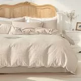 Nayoroom Seersucker Bettwäsche 135x200 Beige Gestreift Muster Musselin Aesthetic Bettwäsche Set 2teilig Modern Renforce Microfaser Welligkeit Bettbezug und Kissenbezug 80x80 cm mit Reißverschluss