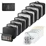 Gemtte Koffer Organizer Set 18-teilig, Wasserdicht Packing Cubes, Multifunktionale Travel Packwürfel, Kofferorganizer Packtaschen für Koffer, Reise Organizer Set Mit Kleidertaschen (Schwarz)