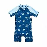 BONVERANO Baby Junge EIN stück Kurzärmel-Kleidung UV-Schutz 50+ Badeanzug MIT Einem Reißverschluss（Blau-Tree，12-18Monate）