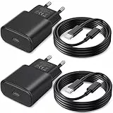 25W USB C Ladegerät Ladekabel für Samsung Galaxy S25 S24 S23 S22 S21 Ultra S20fe A56 A55 A54 A53 A52 A51 A50 A33 A22 A16 A13/Tablet,2Pack 2M Schnellladekabel mit Schnellladegerät Fast Charger Netzteil