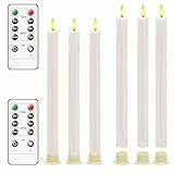 PinnWaa LED Stabkerzen mit Timerfunktion, LED Echtwachskerzen Flackernde Flamme mit 2 Fernbedienung, Kerzen mit Batterie für Weihnachtsdeko, Zimmer Deko, Hochzeit und Party - 6 Pcs - Elfenbein