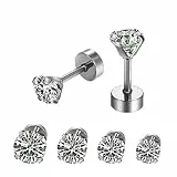 Aroncent 4 Paare Herren Damen Ohrstecker Ohrringe Fake Plug Fakeplugs Tunnel, Edelstahl mit Zirkonia, Silber Weiß