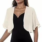 BOOMJIU Damen Bolero Festlich Chiffon Brautjacke Strickjacke Kurzarm 3/4 Ärmel elegant Casual Shrug Top für Abendkleider und Hochzeitsabende in B05a Beige