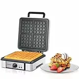 XXL 4er Waffeleisen | 1200 Watt | Waffelautomat | Paninigrill | Waffeltoaster | Waffle Maker | Elektrogrill | XXL Wafflemaker | Waffel Eisen | Antihaftbeschichter FOHERE Waffelmacher
