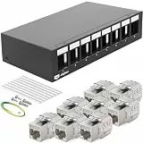 HB-DIGITAL 8-Port Patchpanel Patchfeld Verteilerfeld 1 HE 8x CAT 7 RJ45 Keystone Jack Modul vollgeschirmt STP 10 Gbps Kompatibel mit Verlegekabel Netzwerkkabel Ethernet LAN - Schwarz
