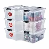 Iris Ohyama Aufbewahrungsboxen mit Deckel, 15L, 6er-Set, Transparent, Sicherer Verschluss, Stapelbar, Griffe, Schlafzimmer, Schrank, Büro, Organisation, BPA-freies Plastik, Ordnungsboxen, NTB-15