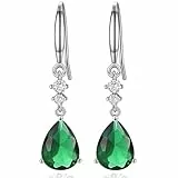 WOVEE Ohrringe Silber Hängend, Silberohrringe Damen 925 Hängende Ohrhänger AAA Zirkonia Tropfen Grün Anhänger Hängeohrringe