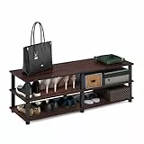 Furinno Turn-S-Tube No Tools 3-stufiges, breites Schuhregal, Dunkle Kirsche/Schwarz