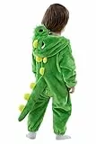 LOLANTA Baby Dinosaurier Drachen Kostüm mit Kapuze, Kinder Flanell Overall, Karneval Kostüm für Kleinkind(2-3 Jahre,Grün,Tag 100)