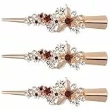 FRCOLOR Haarspange mit Entenschnabel aus Metall Strass Kristall Blumendekoration Haarspangen groß lang rutschfest Haar-Accessoire für Frauen Mädchen
