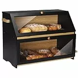 Leader Accessories Bambus Brotkasten 2 Etagen Brotbehälter mit Brotschneidebrett lebensmittelecht Brotaufbewahrung pflegeleicht 50x25x37cm Schwarz