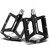 toptrek Pedale Fahrrad, CNC Aluminium Fahrradpedale rutschfest mit 3 Abgedichtete Lager, MTB Pedale 9/16 Zoll, Flat Pedale für MTB, Rennrad, BMX, Trekking, Gravel, E-Bike (Schwarz)