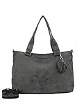 Fritzi Jolly Waffly Shoulder Bag Black Dunkelgrau Schultertasche Vegan Nylon Waffel-Struktur Damen Handtasche Alltag City mit Reißverschluss und verstellbarem Gurt 40 x 35 x 12 cm 16 Liter, Dunkelgrau