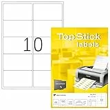 TopStick 8773 Adressetiketten, 100 Blatt, 99,1 x 57 mm, 10 pro A4 Bogen, 1000 Stück, selbstklebend, bedruckbar, matt, blanko Papier Adressaufkleber Etiketten, weiß