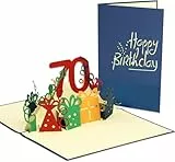 LINPOPUP® 3D Pop-Up Karte 70 Geburtstag, Geburtstagskarte mit Umschlag, Happy Birthday - Gutscheinkarte zum Geburtstag, Geschenk für Freund, Mann, Opa, 70 Zahl blau, N25