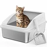 FURTIME Katzenklo Edelstahl, Klein Katzentoilette Edelstahl Kapazität Auslaufsicher Gegen Verschüttungen Katzenklo, 43x33x20 cm (Silbergrau)