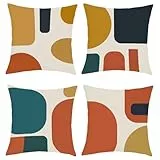 Joymaison Kissenbezüge 45x45 cm 4er Set Orange Boho Abstrakte Geometrische Dekorative Kissenbezug Mitte des Jahrhunderts Minimalistisch Deko Kissenhülle für Sofa Couch Schlafzimmer Wohnzimmer
