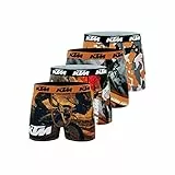 KTM Boxershorts Herren Leicht, Unterhosen Männer, Kreuzen, Anti-Schweiss (4er Pack), Grau/Orange/Schwarz, L