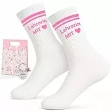 Scinzene Lehrerin Geschenk Set – Lustige Socken & Schlüsselanhänger Mit Herz & Geschenktüte – Abschiedsgeschenk Lehrerin, Geschenke Für Lehrerinnen, Geschenk Für Lehrerin Geburtstag & Weihnachten