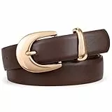 XZQTIVE Damen Leder Gürtel mit glänzendem Gold-Silber Schnalle, Schwarz/Weiß/Beige/Braun/Kaffee, Gürtel für Damen, passend zu Jeans, Kleidern, Hosen und Mänteln