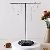 Schmuck Organizer Stand, T-Bar Halskette Display Stand Ohrringe Halter Metall hängende Anhänger Rack mit Marmor Muster Tablett, Schmuck Display Stand für Armbänder Ringe Uhren Schlüssel (schwarz)