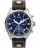 Timex Timex Chronograph Herren-Armbanduhr, 42 mm, braunes, zweiteiliges Lederarmband, blaues Zifferblatt, Edelstahlgehäuse TWG030000