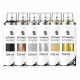 Schneider Paint-It 030 Acryllack Metallic Set (6 Dosen à 200ml hochdeckende Sprühfarbe, UV-beständig, für fast alle Untergründe) sortiert