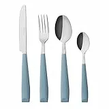 EXZACT 16 PCS Besteck Set/Edelstahl-Besteck - Edelstahl mit Kunststoff-Handgriffen - Bequem zu halten - 4 x Gabeln, 4 x Dinner Messer, 4 x Dinner Esslöffel, 4 x Teelöffel (Hellblau) (WF232W x 16)