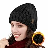 Mütze Damen Winter Beanie Damen Mit Weich Fleece Gefütterte Mütze ,Beanie Mütze Damen Strickmütze Damen Mütze Winter,Wintermütze Damen Warm,Mütze Schwarz Damen Winter Outdoor Warme Mützen,55-60cm