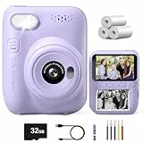 Gofunly Sofortbildkamera Kinder, 3.0 Zoll Bildschirm Kinderkamera Sofortbildkamera mit 32GB Karte & Druckpapier, 14MP/1080P Kamera Kinder Sofortdruck, Geschenk für 3-12 Jahren (Violett)