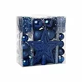 HEITMANN DECO Weihnachtsbaum-Schmuck Set 45-tlg. – Blau – inkl. Baumspitze, Kugeln, Girlanden & Perlketten – bruchsicherer Kunststoff