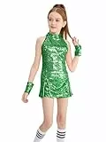 LOLANTA Mädchen Pailletten-Kostüm Hip Hop Dancewear Funkelndes Tanzkleid Gesetzt, Grün, 12-13 Jahre, 170