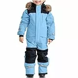 Schneeanzug Kinder Warmes Daunenjacke Set Wasserdichter Winter Skijacke Softshell Dickere Skihose Fellkragenkapuze Winddichter Skianzug Reflektierenden Streifen Schneeoverall (160, 03-hellblau)