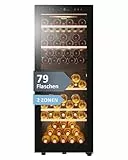 Haier Weinklimaschrank 50 SERIE 5 HWS79GDG I Weinkühlschrank für 79 Flaschen I Neue Technologie für beste Lagerung I Weinkühlschrank 2 Zonen, UV-Glastür & 5 Holzregalen I Wine Fridge vibrationsarm