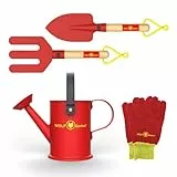 Red Tool Box Spielzeug 4-teiliges Gartenset mit Gießkanne, Schaufel, Harke und Handschuhen für Kinder, im Wolf-Garten-Design